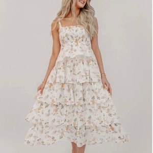Smocked Floral Midi Dress, medium